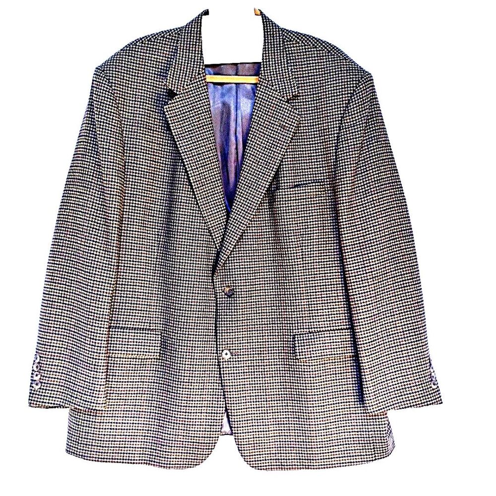 Roundtree & Yorke Dillards Wool Tan Tweed Houndstooth Blazer Sports Coat 48R